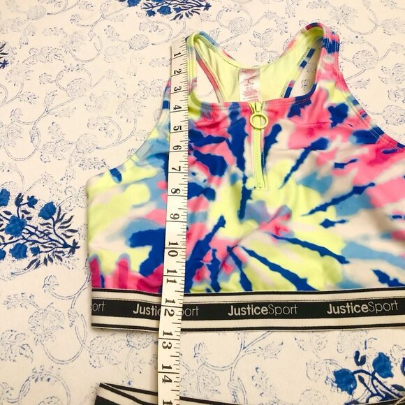 JUSTICE Girls Swimsuit Tankini Swim Tank Bikini Size L 12/14 Tie Dye Zip - Picture 7 of 16